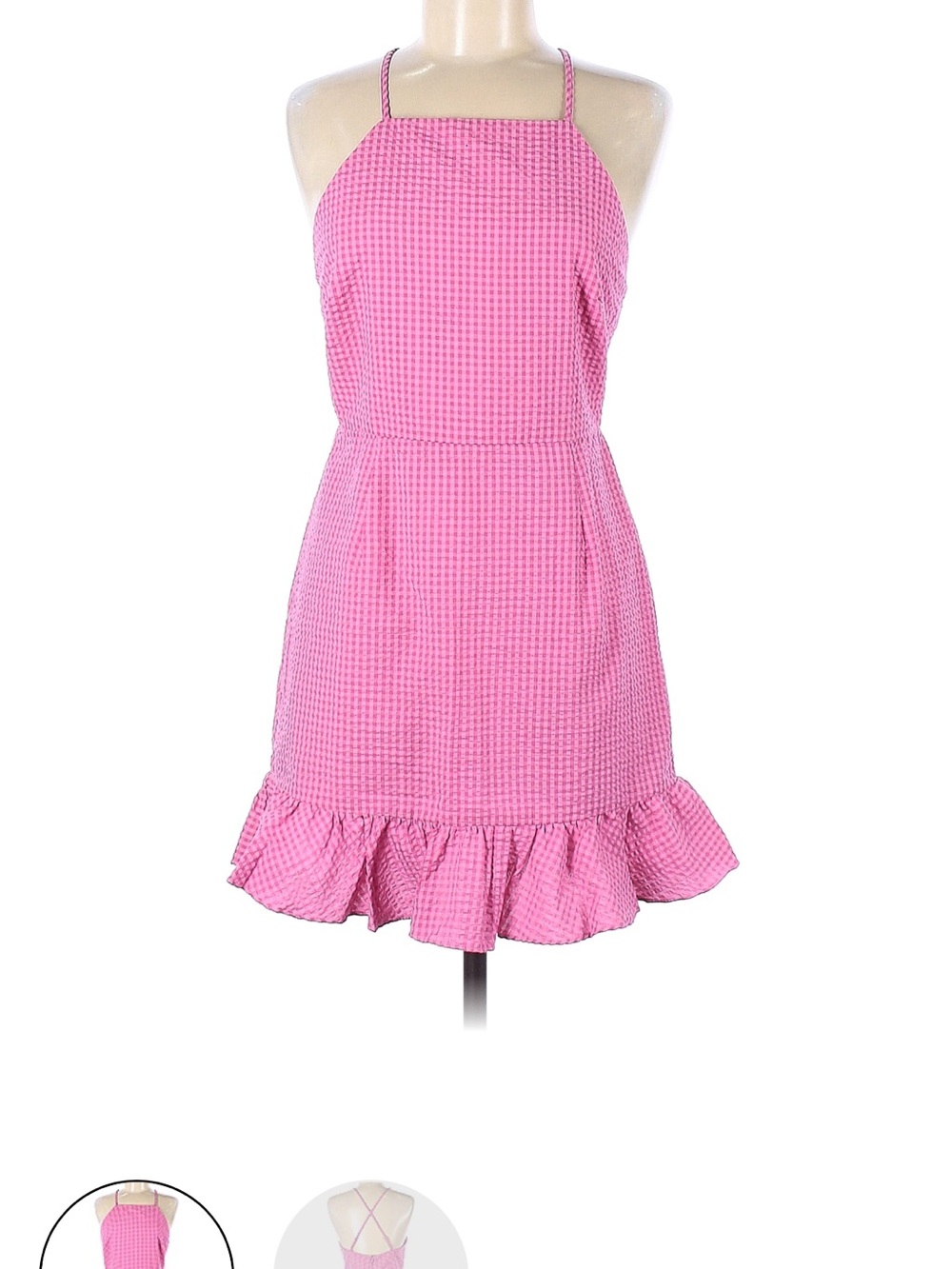 Glamorous Hot Pink Halter Ruffle-Hem Mini Dress